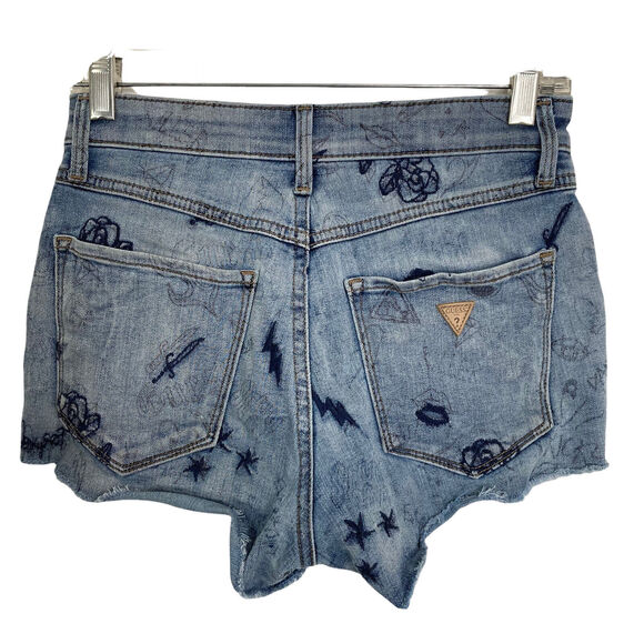 Guess Los Angeles Shorts Womens 26 Cutoff Denim Rose Embroidered - Picture 2 of 7